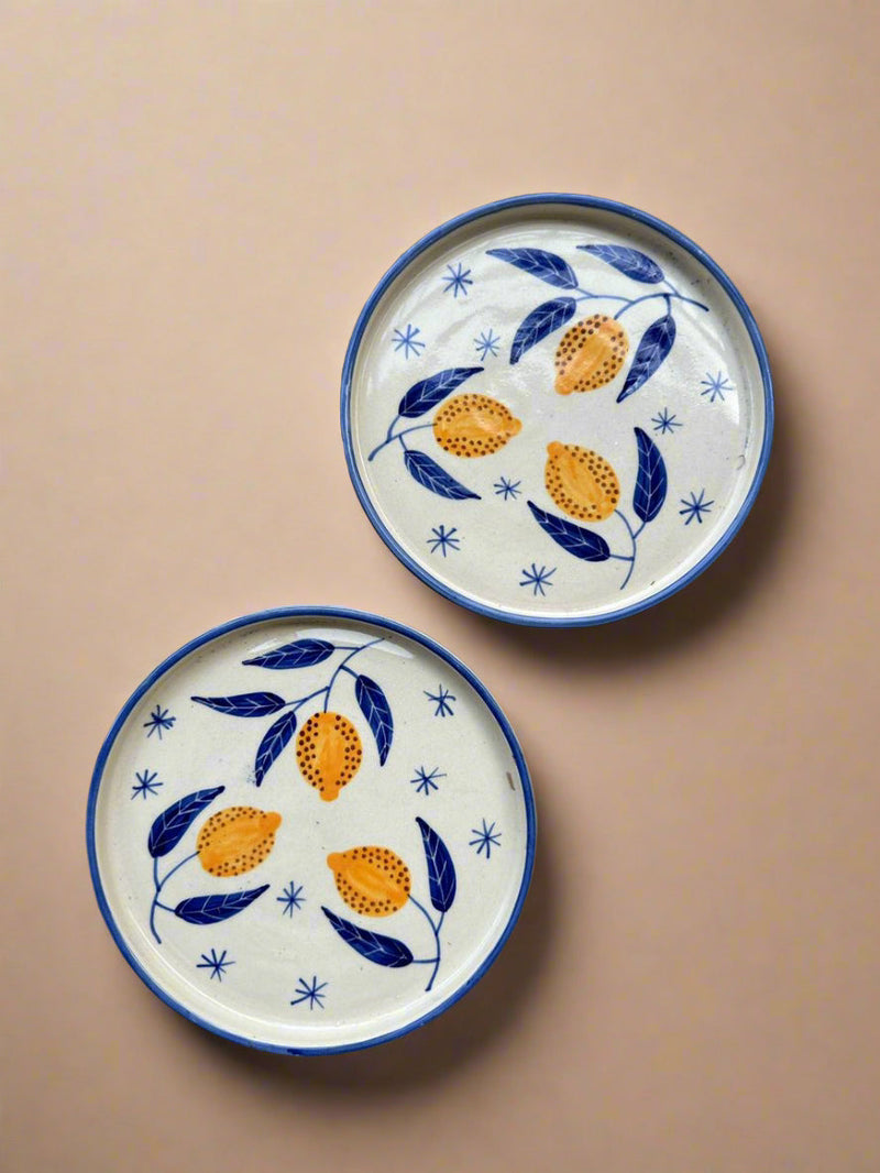 Nurture India Lemon Leafy Ceramic Snack Plate 8-Inch