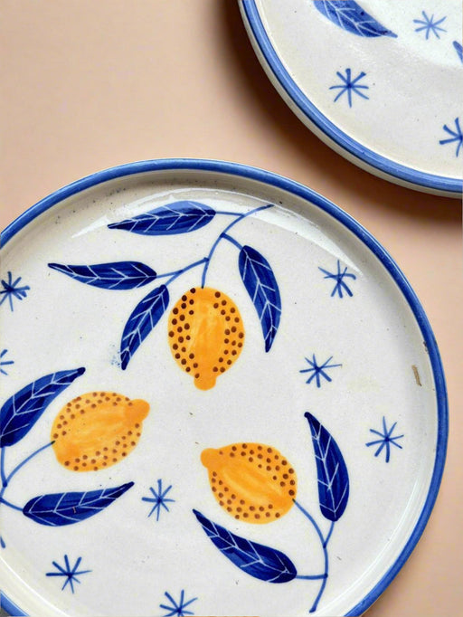 Nurture India Lemon Leafy Ceramic Snack Plate 8-Inch