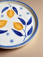 Nurture India Lemon Leafy Ceramic Snack Plate 8-Inch