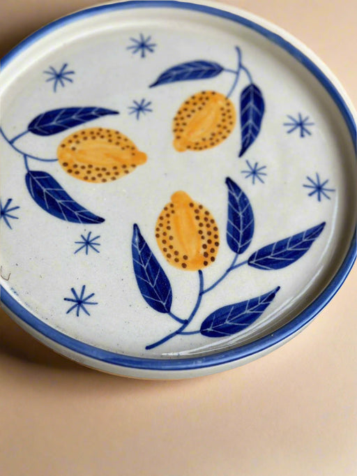 Nurture India Lemon Leafy Ceramic Snack Plate 8-Inch