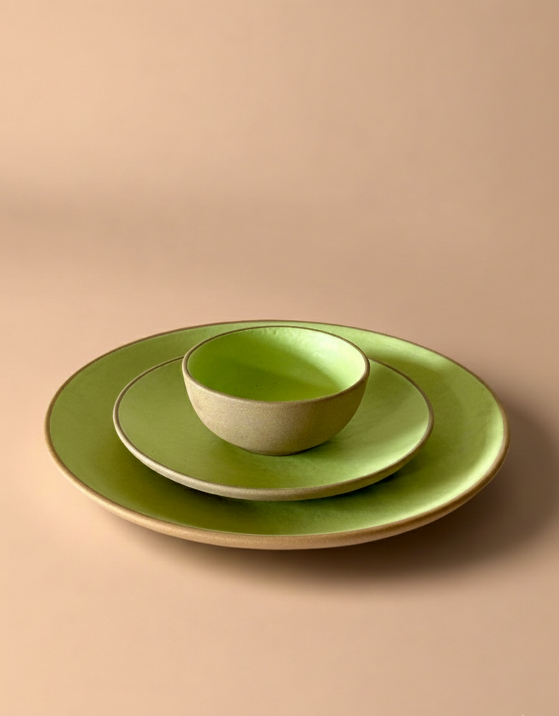 Nurture India Lime Green Dinner Matte 3-Piece Set