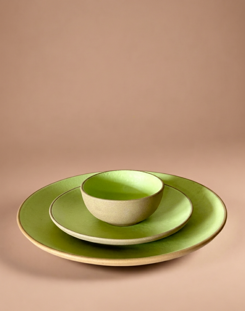 Nurture India Lime Green Dinner Matte 3-Piece Set