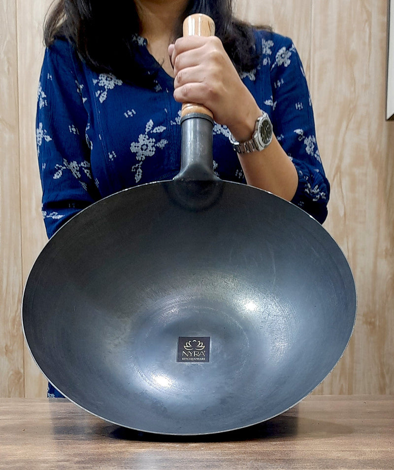 Traditional Loha Kadhai (Iron Wok) with Wooden Handle – Cooking Kadhai