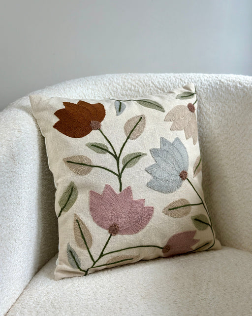 Nurture India Lotus Flower Embroidered Cushion Cover 16x 16-Inch