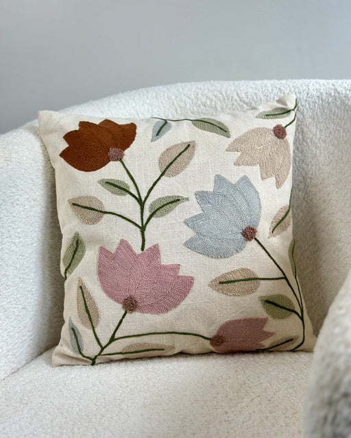Nurture India Lotus Flower Embroidered Cushion Cover 16x 16-Inch