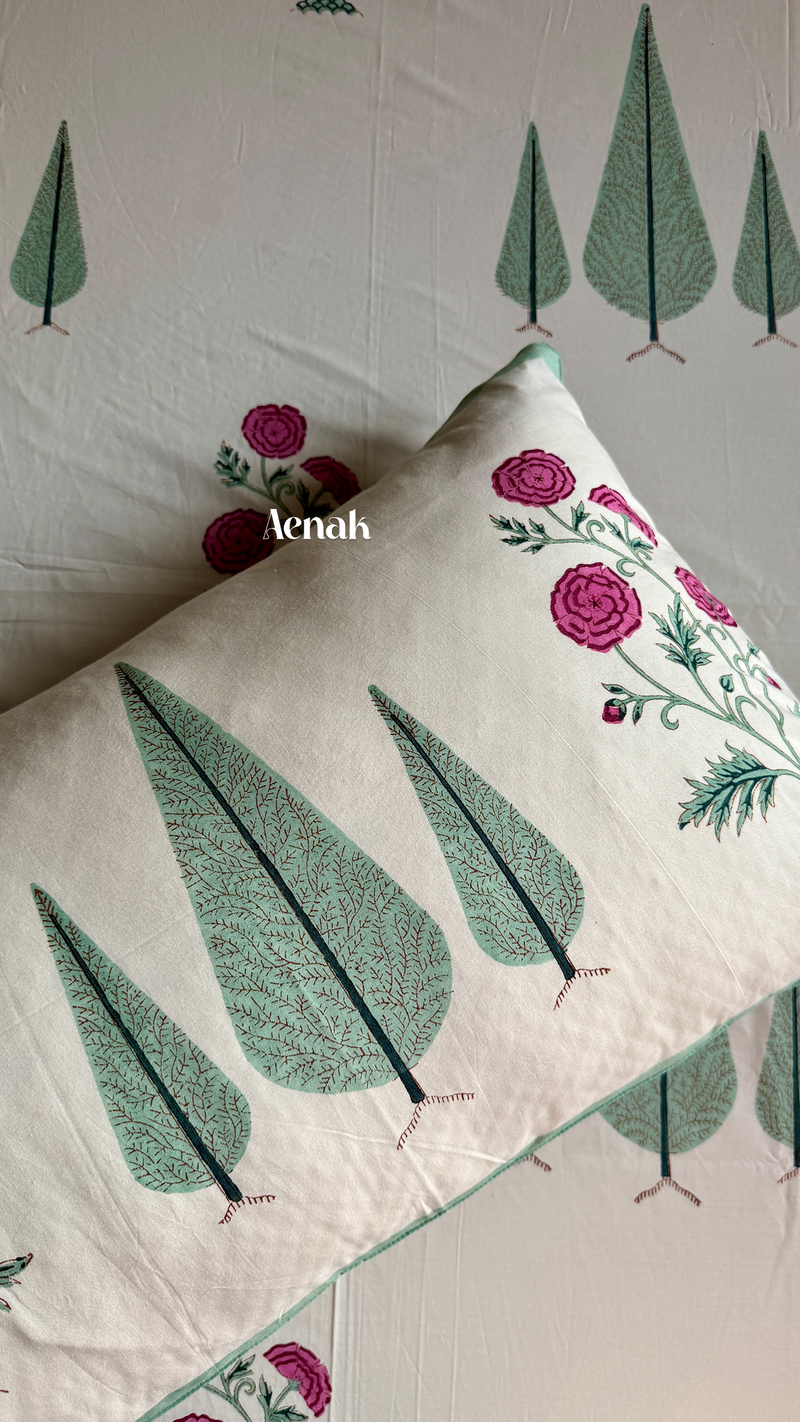 aenak-magenta-floral-garden-handblock-printed-premium-cotton-bedsheet-set-ivory-base