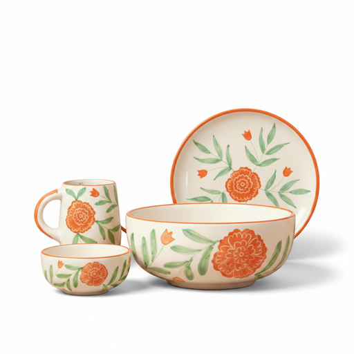 nurture-india-marigold-mandi-handpainted-ceramic-breakfast-set-of-4