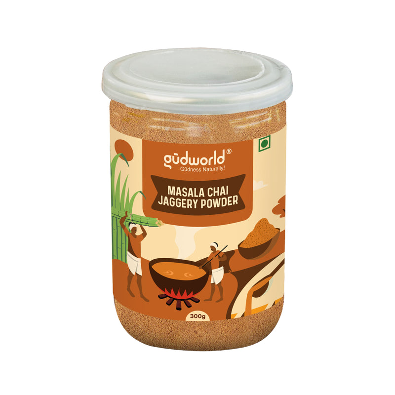 Gudworld Masala Chai Jaggery Powder – Spiced Tea Sweetener (10.58 oz)