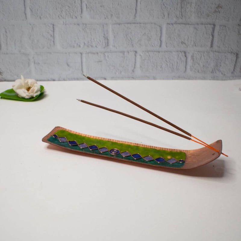 Meenakari Incense stick holder (Copper Enamel) - Rectangle – Incense Stick Holder