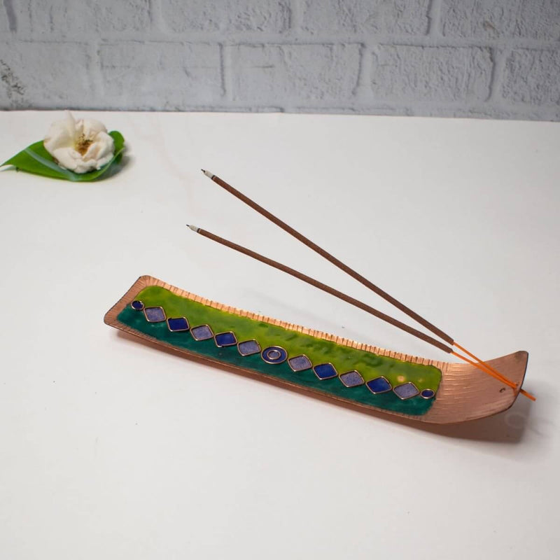 Meenakari Incense stick holder (Copper Enamel) - Rectangle – Incense Stick Holder