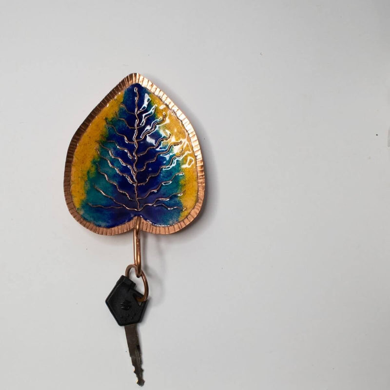 Meenakari Key holder (Copper Enamel) - leaf pattern – Wall Key Holder