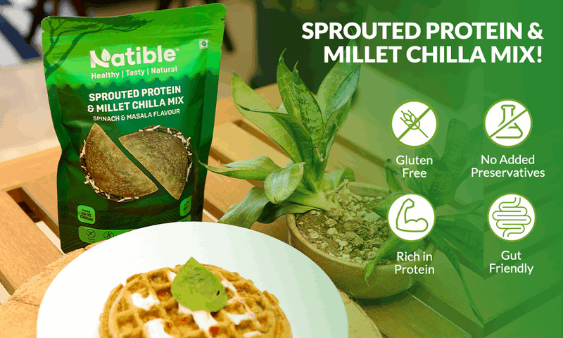 Natible Sprouted Protein and Millet Chilla Mix Variety Pack- Spinach & Masala Flavor – Savory Indian Pancake Mix (7.05 oz)