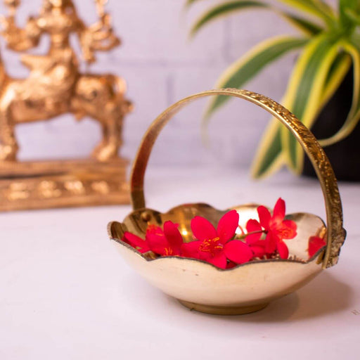 Miniature Brass Pooja Basket (Set Of 5) – Brass Ritual Offering Basket