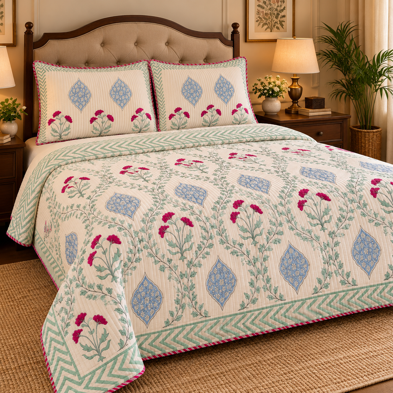 aenak-pink-poppy-printed-reversible-straight-quilted-bedcover-set-light-beige-base