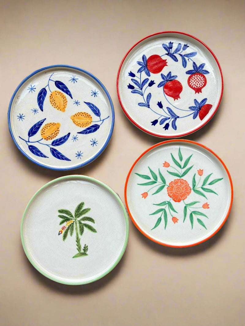 Nurture India Color Ceramic Snack Plate Combo 8-Inch 4-Piece Set