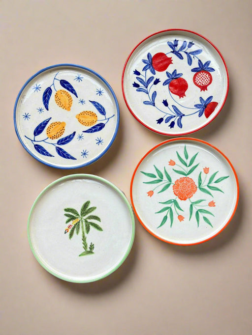 Nurture India Color Ceramic Snack Plate Combo 8-Inch 4-Piece Set