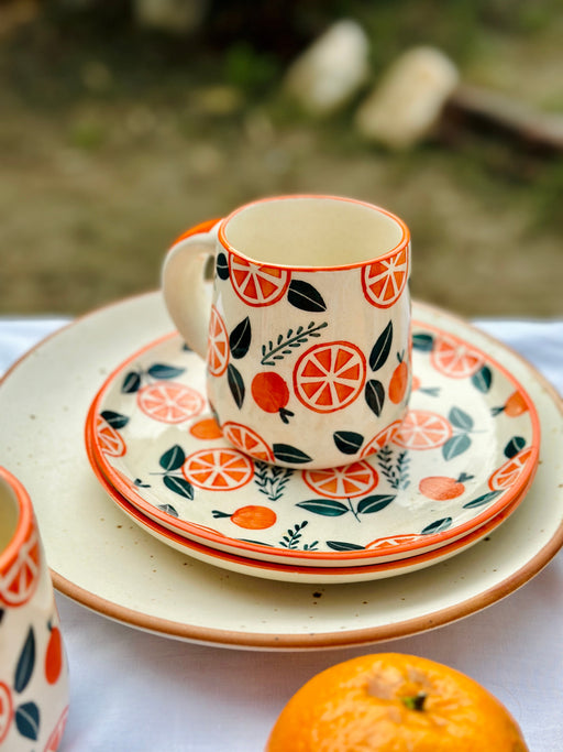 Nurture India Orange Ceramic Plate Cup