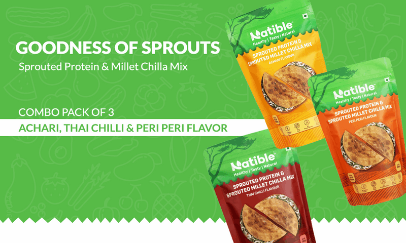 Natible Variety Pack - Sprouted Protein and Sprouted Millet Chilla Mix – Savory Indian Pancake Mix (Pack of 3)