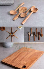 Neem Wood Kitchen Set (Chopping Board, Ladles, Spice & Masala Spoons) – Wooden Serving Spoon