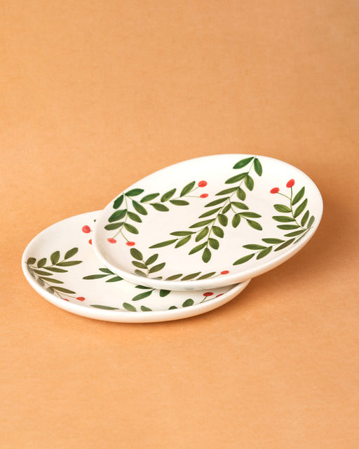 Nurture India Olive Leaf Ceramic Plate Sets 7-Inch