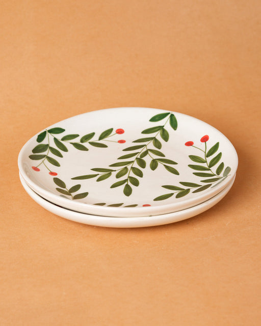 Nurture India Olive Leaf Ceramic Plate Sets 7-Inch
