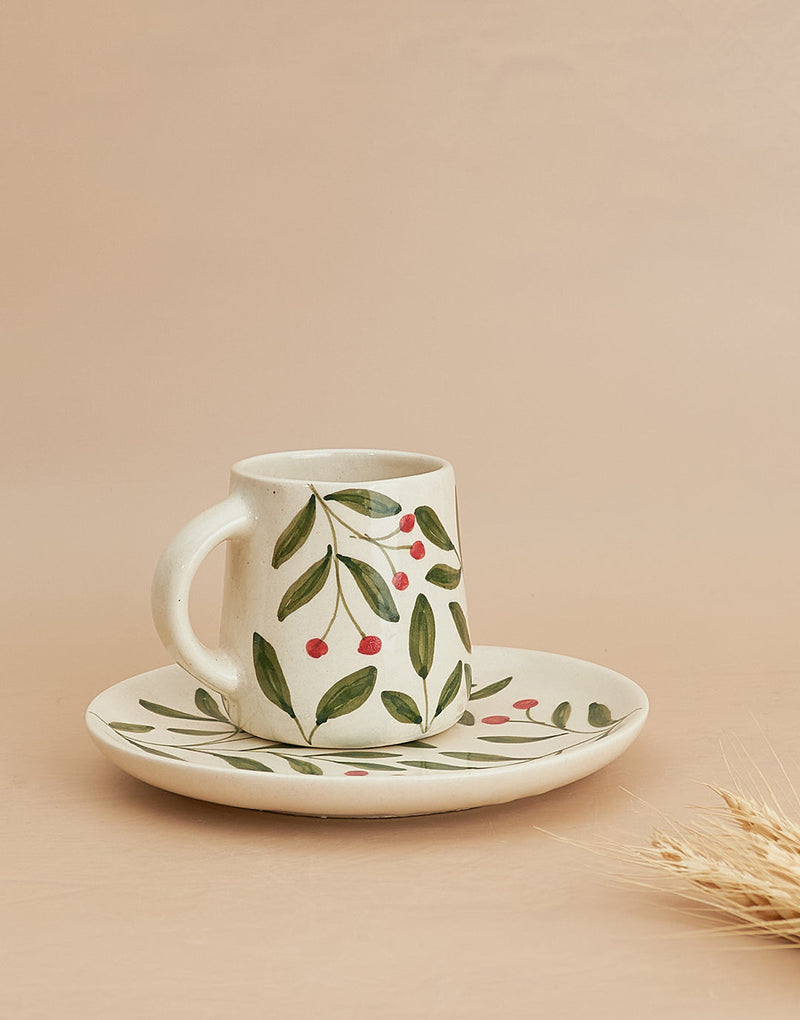 Nurture India Olive Leaf Ceramic Plate Cup