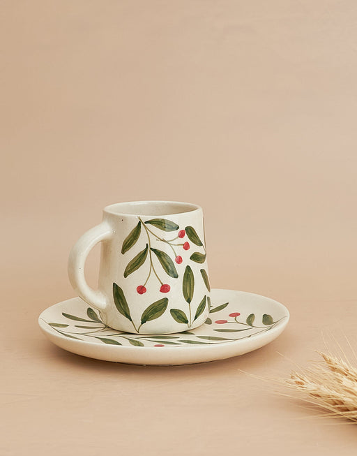 Nurture India Olive Leaf Ceramic Plate Cup