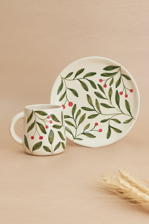 Nurture India Olive Leaf Ceramic Plate Cup