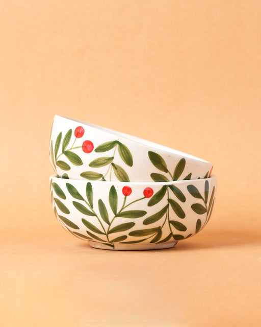 Nurture India Olive Leaf Ceramic Small Bowls 10-oz