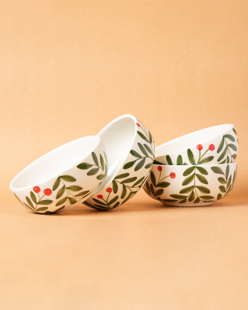 Nurture India Olive Leaf Ceramic Small Bowls 10-oz