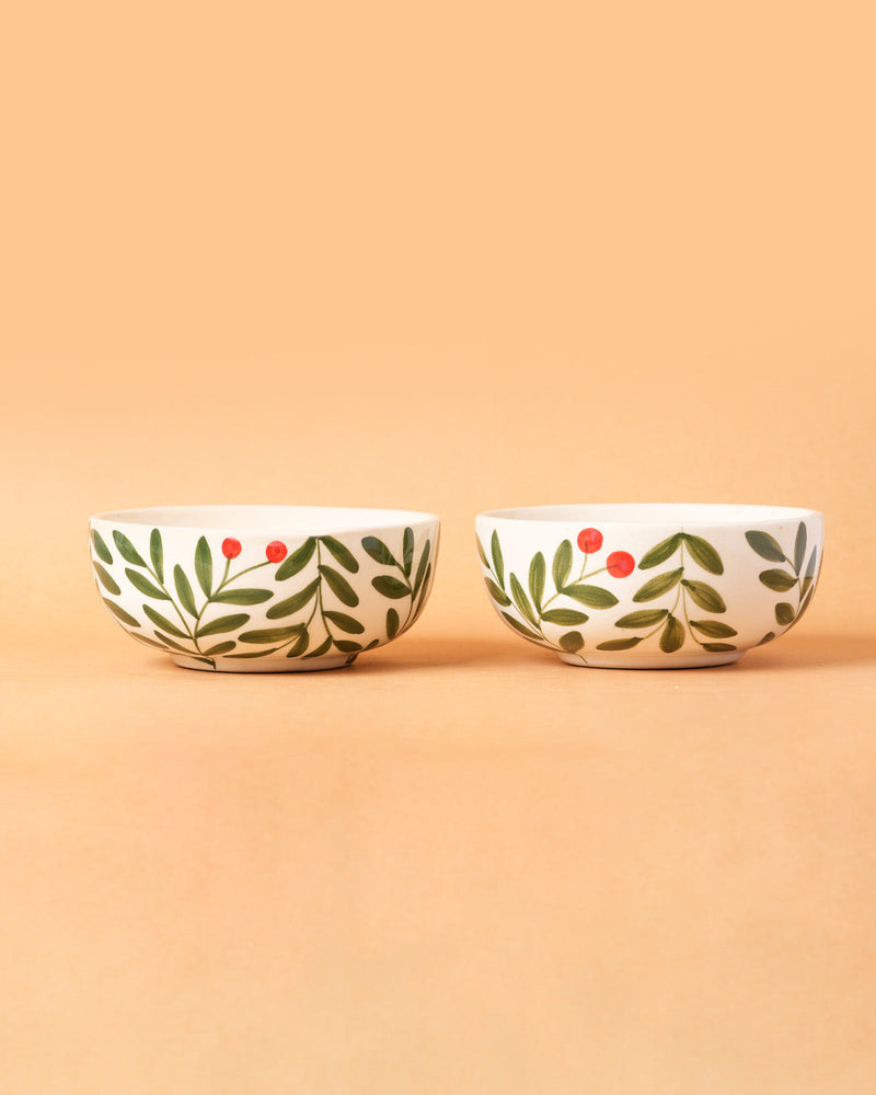 Nurture India Olive Leaf Ceramic Small Bowls 10-oz