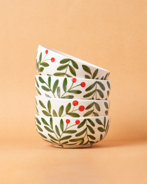 Nurture India Olive Leaf Ceramic Small Bowls 10-oz