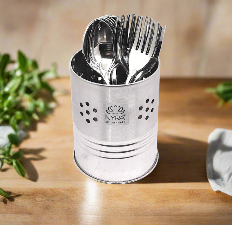Stainless Steel Round Cutlery Holder/Spoon Holder - Glossy Finish Brush/Pen Holder – Cooking Spoon