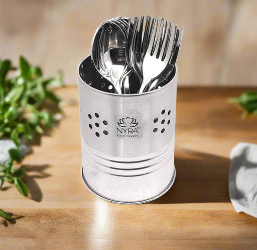 Stainless Steel Round Cutlery Holder/Spoon Holder - Glossy Finish Brush/Pen Holder – Cooking Spoon