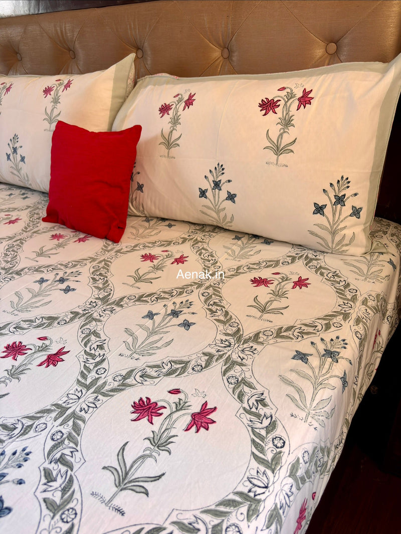 aenak-pink-blue-floral-jaal-handblock-premium-cotton-bedsheet-set