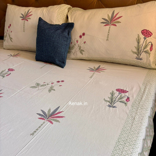 aenak-pink-blue-palm-handblock-bedsheet-dohar-combo-set