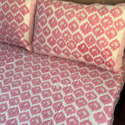 aenak-pink-parrot-handblock-premium-cotton-fitted-bedsheet-set