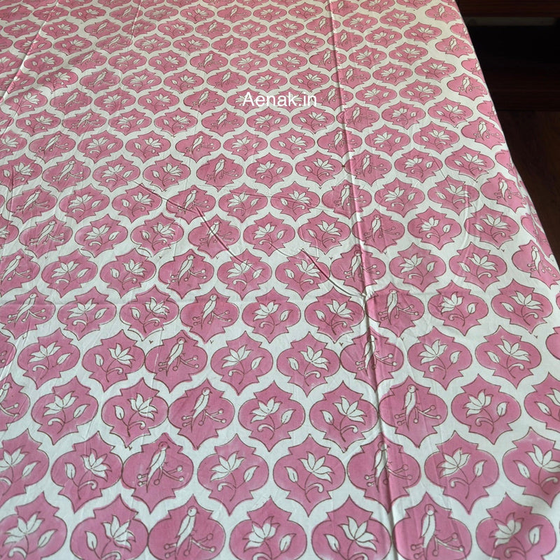 aenak-pink-parrot-handblock-premium-cotton-fitted-bedsheet-set