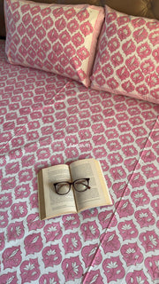 aenak-pink-parrot-handblock-premium-cotton-fitted-bedsheet-set