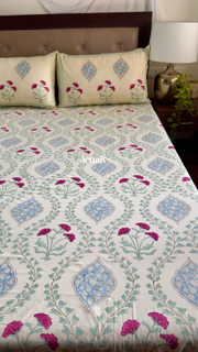 aenak-pink-poppy-jaal-handblock-printed-premium-cotton-bedsheet-set-light-beige-base