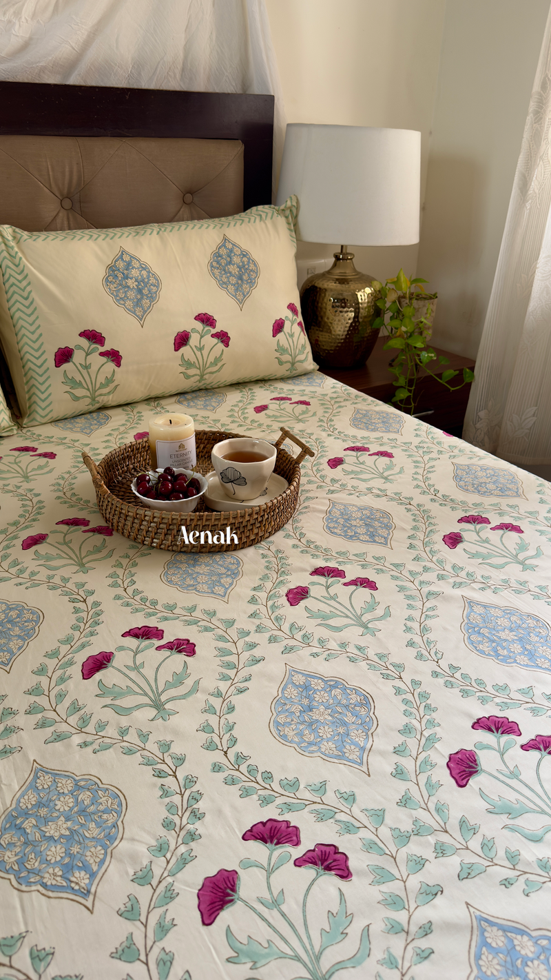 aenak-pink-poppy-jaal-handblock-printed-premium-cotton-bedsheet-set-light-beige-base