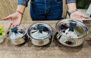 Stainless Steel Pulao Handi with Lid and PVC Knob (Set of 3) – Cooking Handi