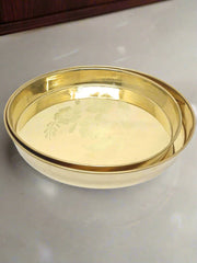 Pure Brass Bhojan Thali with Floral Etching – Serving Plate