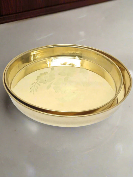 Pure Brass Bhojan Thali with Floral Etching – Serving Plate