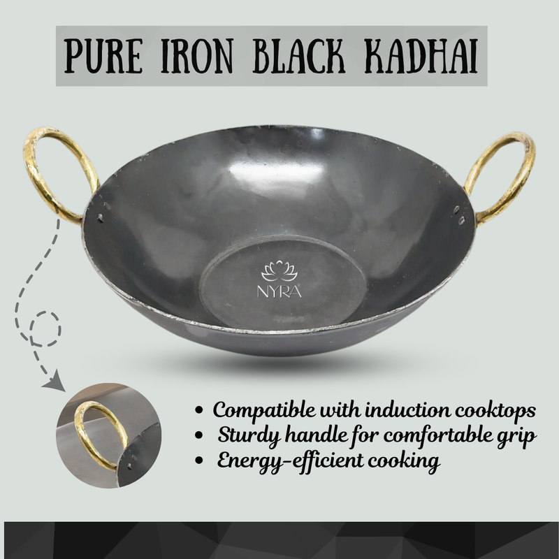 Pure Traditional Black Iron Kadhai – Cooking Wok