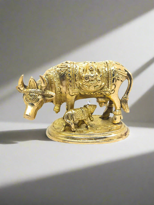Pure Brass Kamdhenu Cow & Calf Idol – Brass Hindu Idol