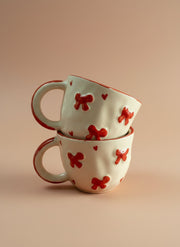 Nurture India Red Heart Bow Ceramic Coffee Mug