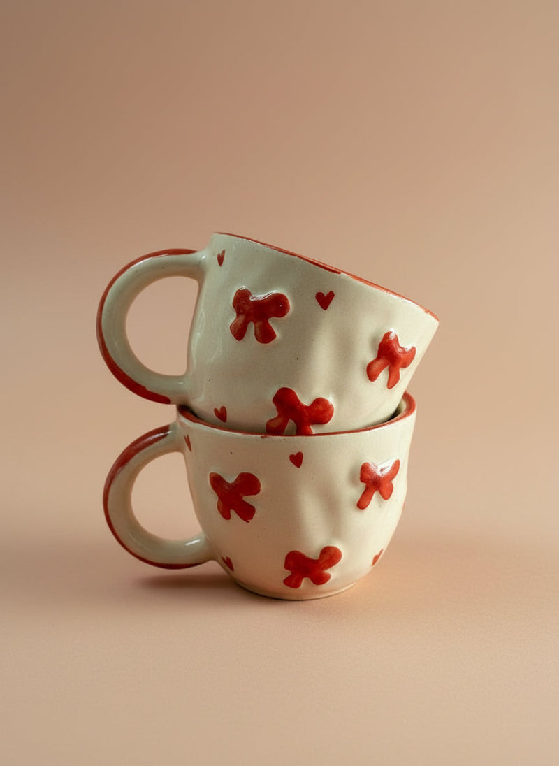 Nurture India Red Heart Bow Ceramic Coffee Mug