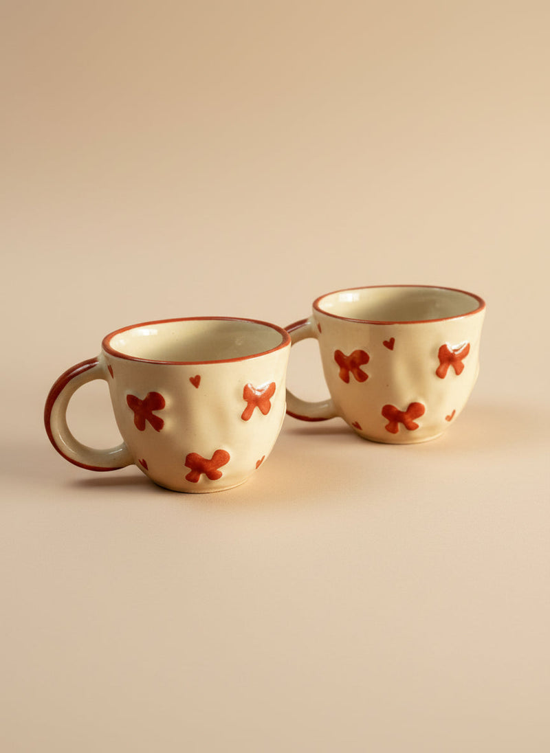 Nurture India Red Heart Bow Ceramic Coffee Mug