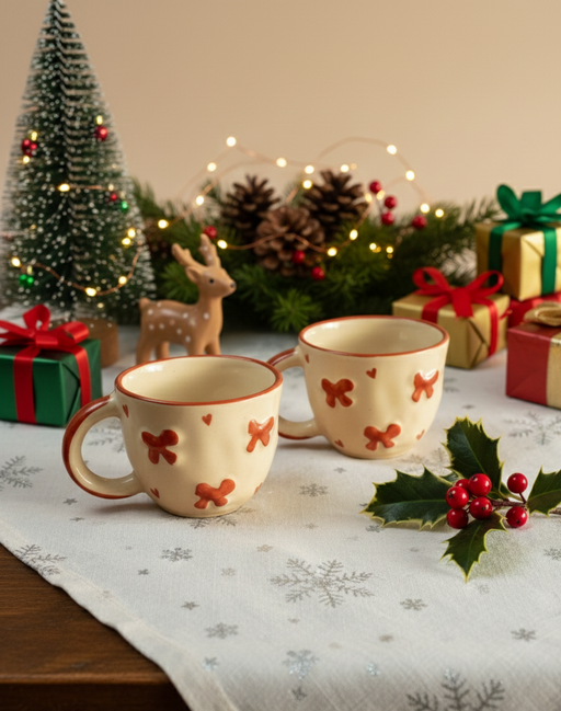 Nurture India Red Heart Bow Ceramic Coffee Mug